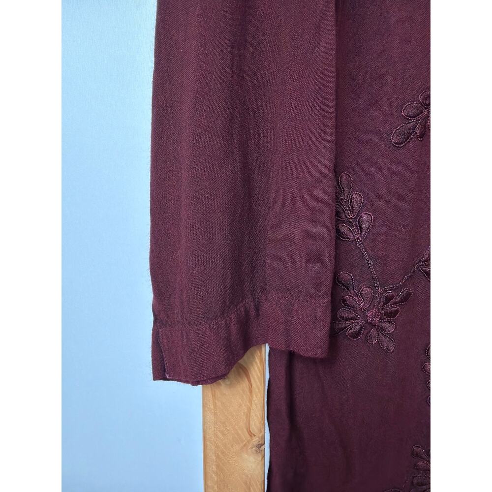 Holy Clothing Red Floral Embroidery Tie Front 3/4 Sleeve Top Size L - Picture 3 of 9